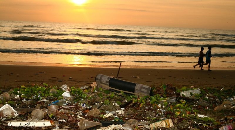 plastic waste in the ocean beach
