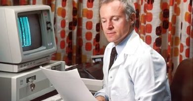Illustration of a doctor using a remote patient monitoring device for chronic disease management.